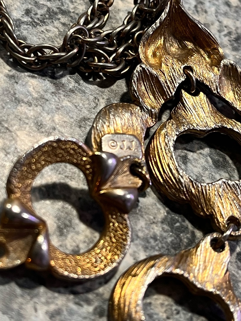 Signed JJ Gold-Tone Floral Link Necklace - Warm Gold